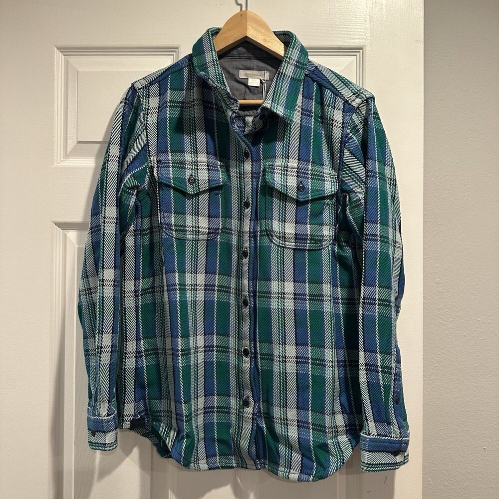 Outerknown Blanket Flannel Shirt Women XS/S Plaid Blue Green Button Heavy NWT